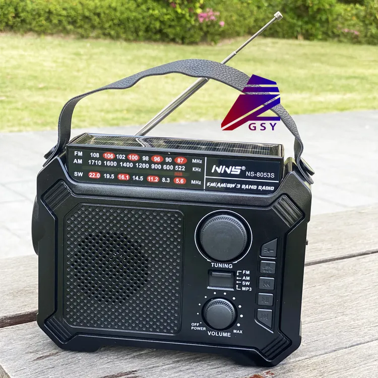 多功能应急手摇太阳能发电收音机多波段蓝牙音箱插卡U盘照明SOS充