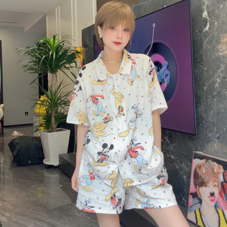 甜美卡通米奇短袖+短裤(长裤)女士家居服套装