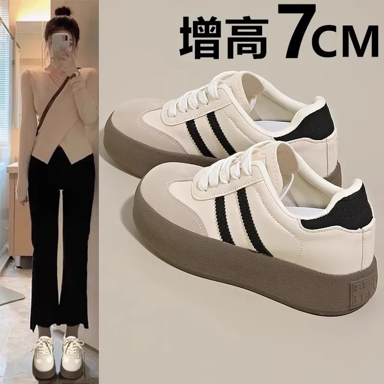 内增高德训鞋女2025新款小个子百搭休闲运动板鞋女单鞋厚底小白鞋