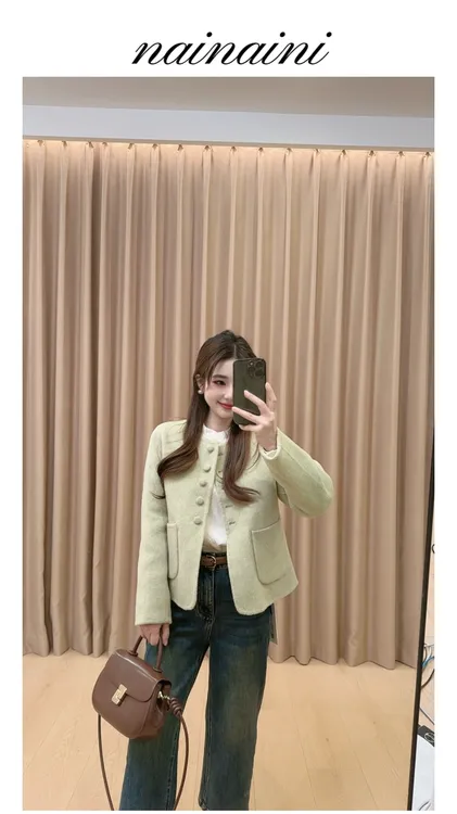 奈奈妮【甜华私语】短款羊毛大衣女2025小个子新款气质小香风5822