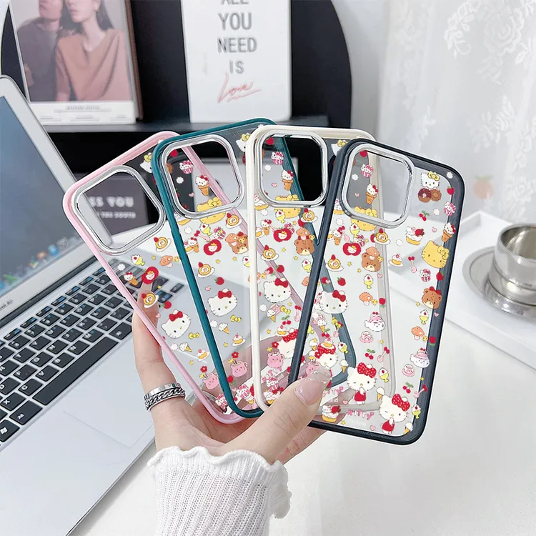 可爱小熊kitty适用苹果16p手机壳iPhone14晶透15pro大孔11亚克力