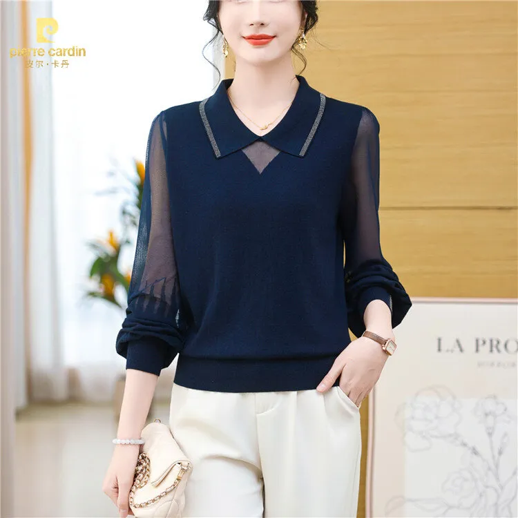 皮尔卡丹春秋长袖洋气女士针织衫时尚百搭宽松显瘦入秋衣服韩系温