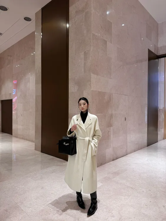 【XUE-XUE】25新款手缝双面羊毛大衣 气质显瘦中长款多种穿法带腰带