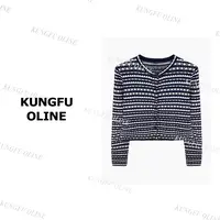 【条纹开衫毛衣】KS8476早秋流光风新款百搭休闲针织女生复古毛衣