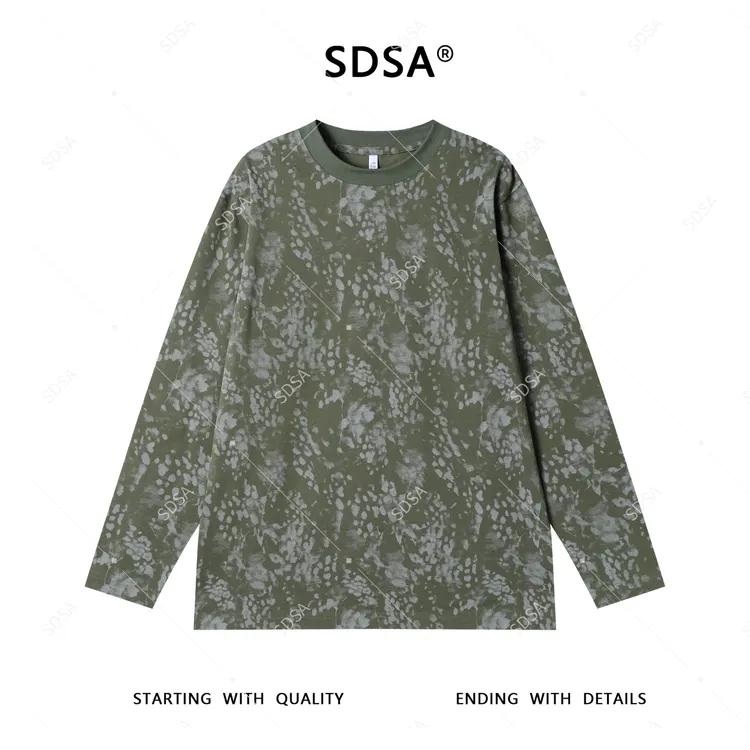 SDSA秋季新款男士痞帅潮牌撞色豹纹设计圆领长袖T恤显瘦百搭宽松