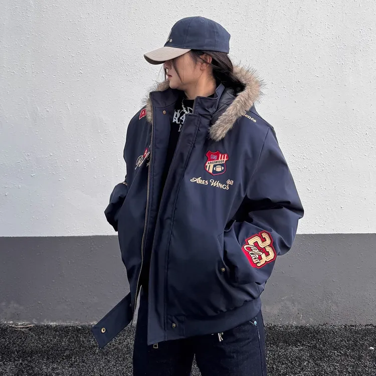 美式复古刺绣徽章座山雕棉衣男冬季加厚保暖飞行夹克棉服