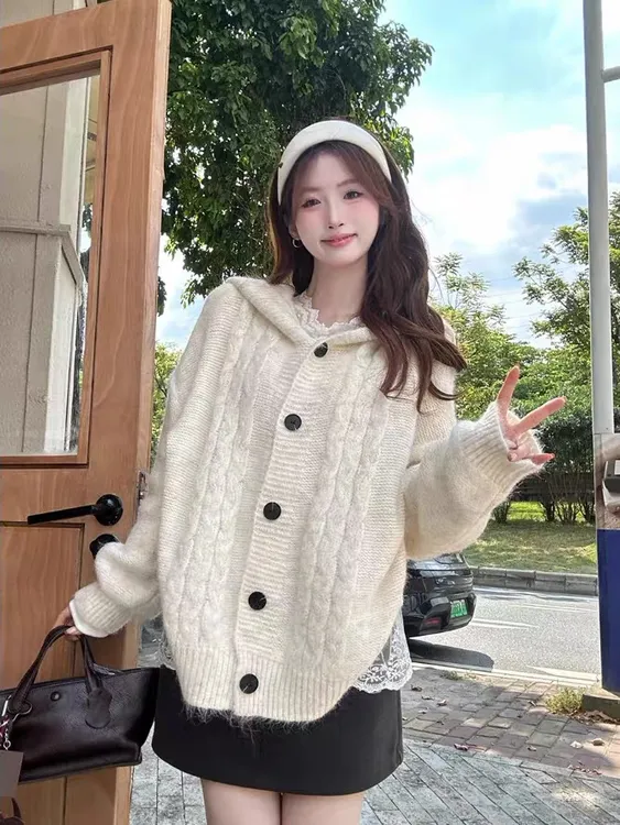 休闲风针织保暖纯色常规毛针织衫慵懒风cleanfit风