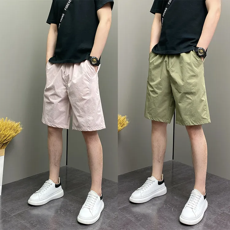 夏季薄款速干拼接休闲短裤潮流宽松直筒时尚简约百搭运动五分裤男