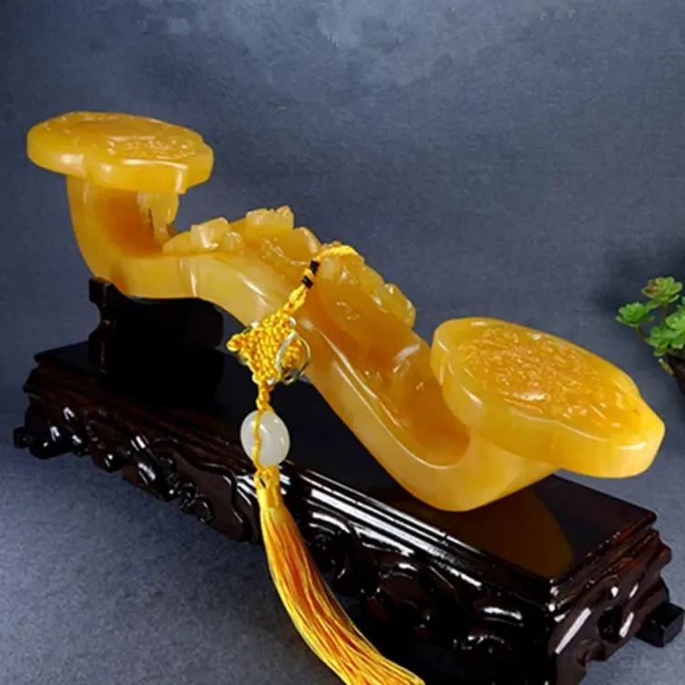 玉石米黄玉如意摆件吉祥如意客厅办公室摆设开业乔迁礼品工艺品