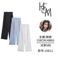 莱赛尔天丝时尚花边显瘦遮胯高腰阔腿裤【15611】