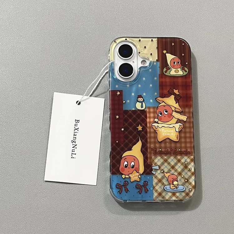 秋冬美拉德格纹拼接星星人适用苹果16pro手机壳iPhone15全包14/13