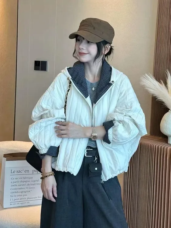 《现货》大码连帽宽松型长袖不起球厚款棉服韩版设计感加厚时尚休闲