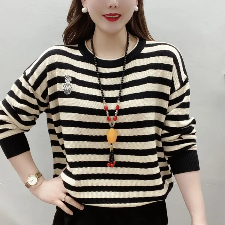 哥弟阿玛施正品新款女装春秋款上衣宽松显瘦妈妈装时尚印花条纹刺