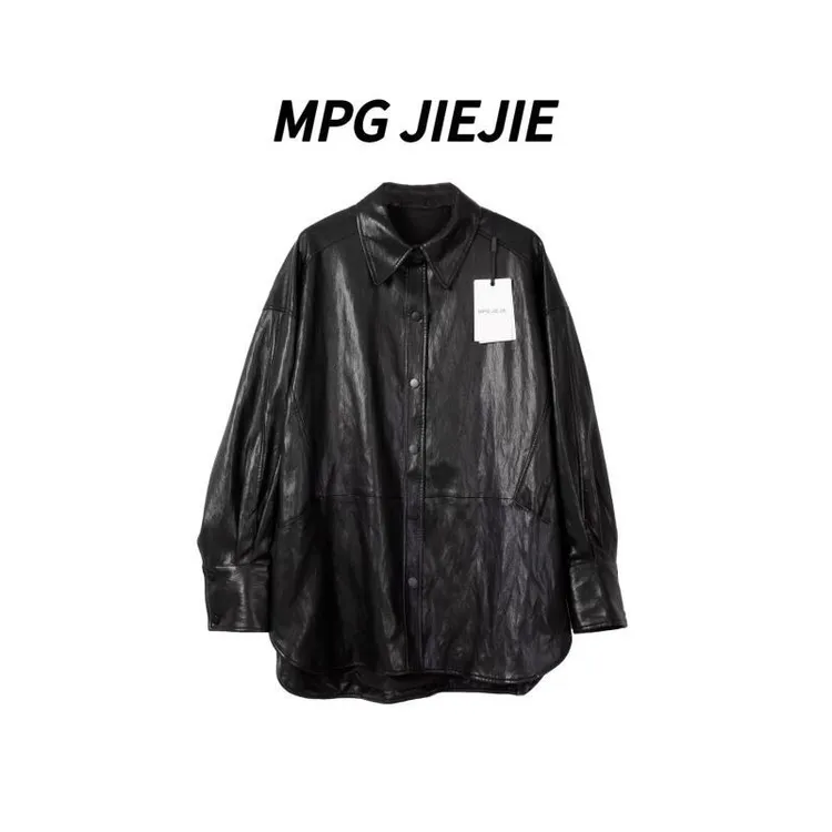 MPG JIEJIE【全款拿下】大码早秋设计中长款皮衣外套