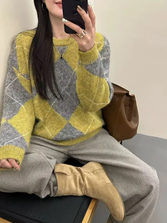 圆领毛针织衫韩系薄荷绿宽松毛衣衫加厚网红