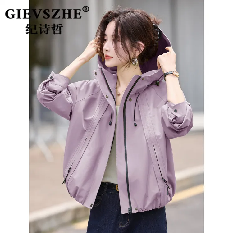 纪诗哲洋气百搭时尚外套女2025秋季新款减龄漂亮工装休闲连帽夹克