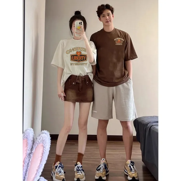 加大码百搭情侣装夏季短袖t恤纯棉新款高级感小众潮牌女装短袖t恤