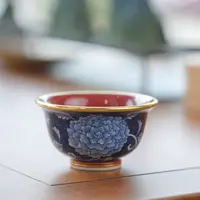 【YR】祭红描金 （缠枝牡丹） 压手杯 90cc