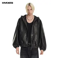 IMXS鸵鸟纹连帽pu皮衣夹克外套男女同款2025新品
