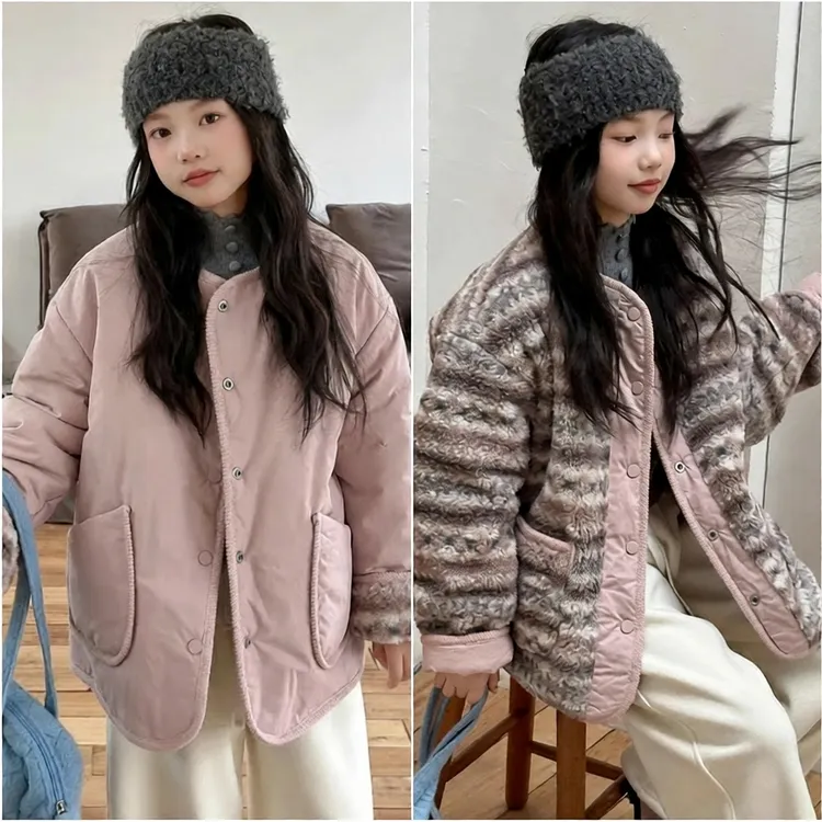 【两面穿费尔岛】韩国亲子款童装洋气时髦女童加绒女中大童外套冬季