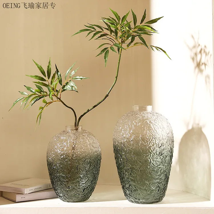 日本进口美学侘寂风裂纹大肚落地大号玻璃花瓶马醉木吊钟高级感摆