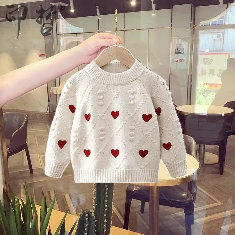 女童毛衣春秋新款儿童冬装洋派爱心针织毛衣爱心宝宝针织毛线