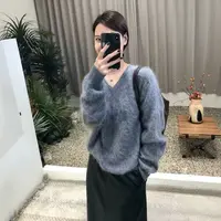 1836【臻炫女装时尚】新款女装V领拉绒工艺气质纯色慵懒风上衣