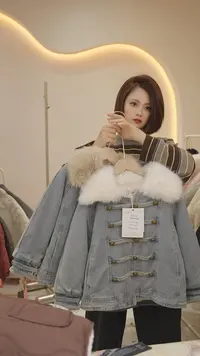 现货Q372女童冬季加绒加厚韩版翻领棉服牛仔外套