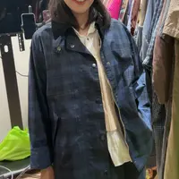 男女同款复古灯芯绒翻领格纹干蜡夹克外套