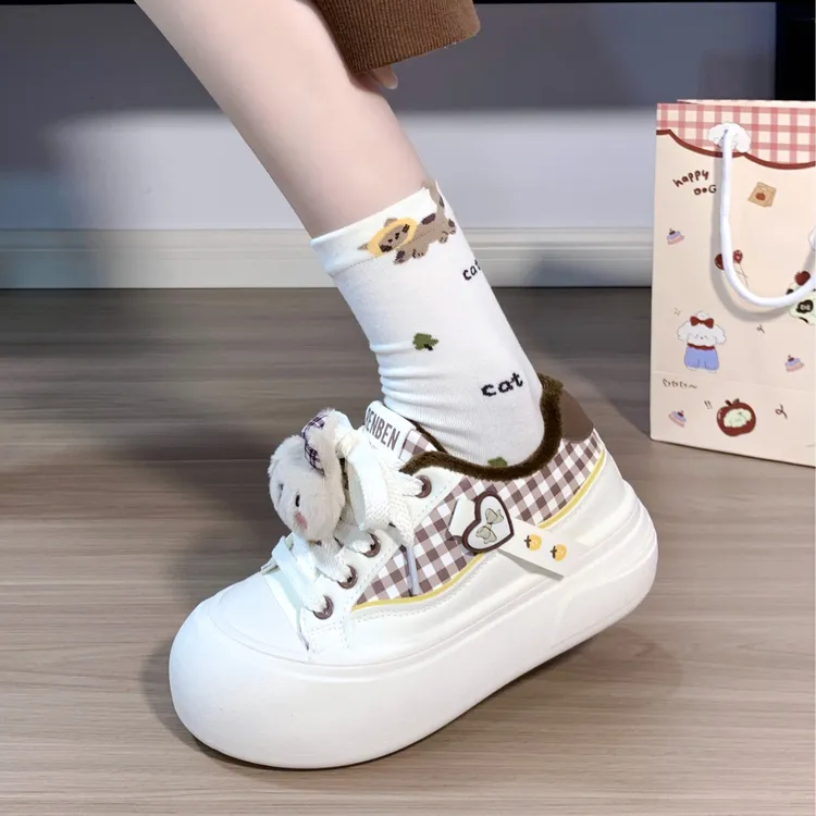 人本大头可爱加绒小白鞋女软底轻便冬季保暖百搭原创增高板鞋棉鞋