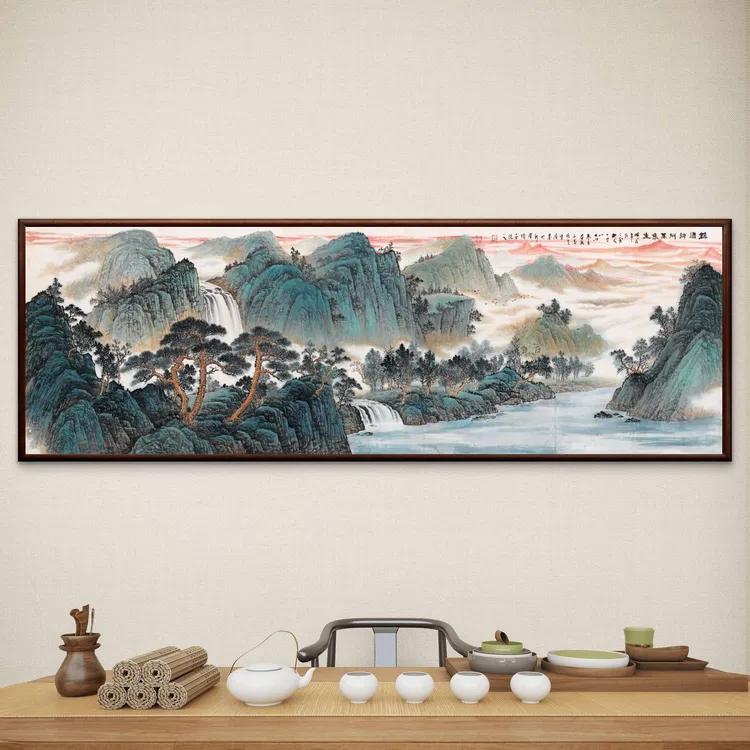 301-62*185锦绣神州万象生富春山居国画客厅沙发背景墙装饰山水画
