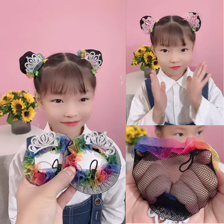 发网彩虹色甜美发网丸子头必备发网