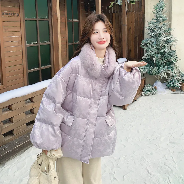 新中式国风白鸭绒加厚保暖羽绒服女2025冬新款毛领灯笼袖百搭外套