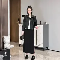 年终大促 春季气质宽松翻领拼接休闲显瘦皮衣短外套YL8087