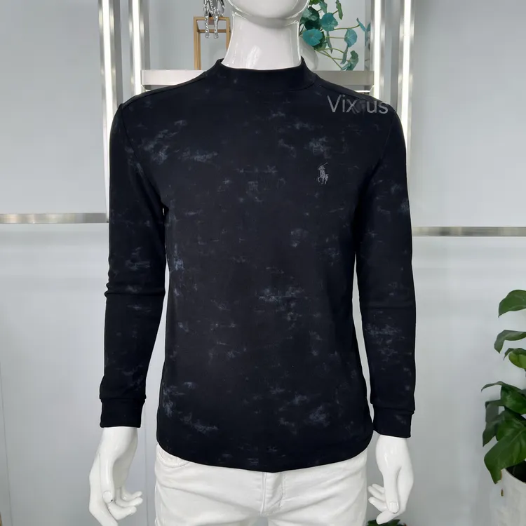VIXIUS/维哲男士时尚秋潮流休闲百搭茶染长袖轻奢圆领T恤#V190