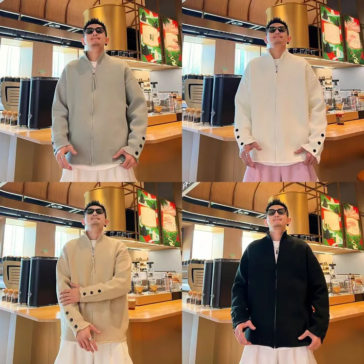 简约纯色高级感慵懒风情侣穿搭立领落肩休闲时尚百搭长袖针织毛衣