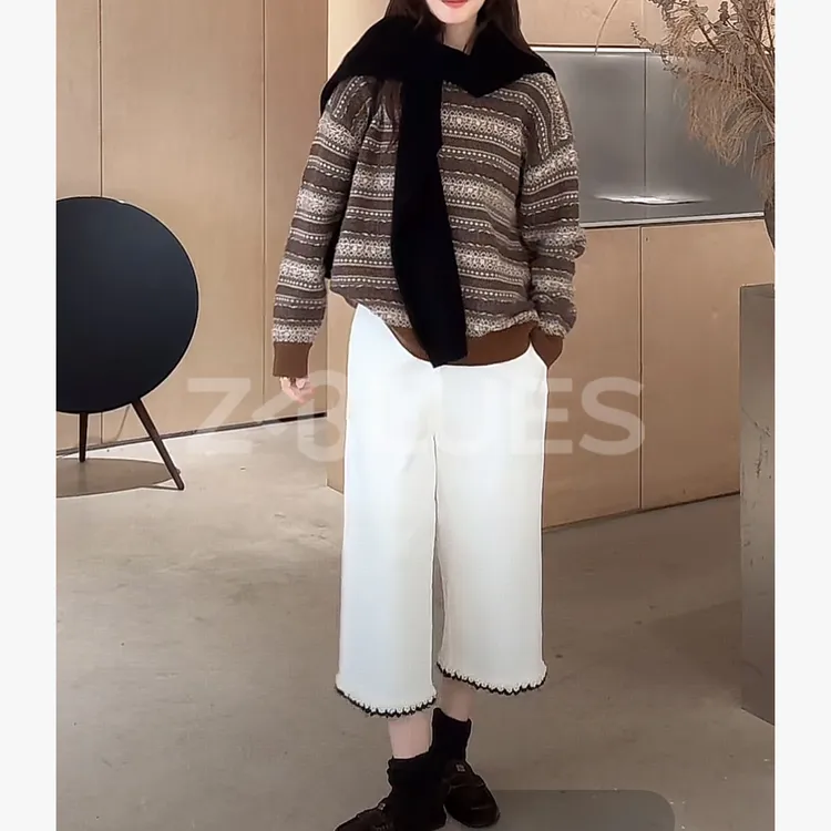 Z.blues【费尔岛礼物】复古条纹撞色提花针织毛衣YZBJY8996