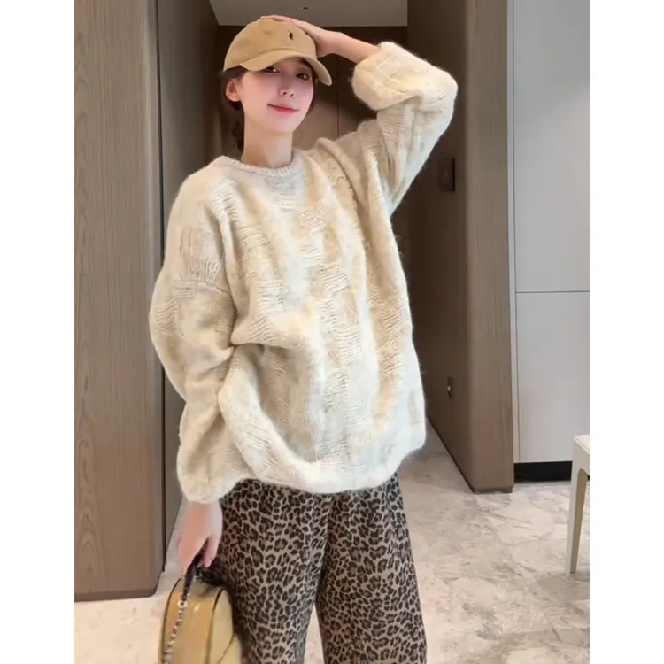 徐靖靖【自然美感】编织毛衣女松弛宽松休闲秋季新款针织衫2508211