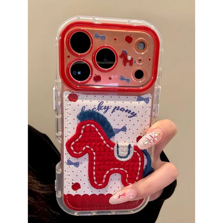 适用苹果iphone17promax皮纹小马16pro韩系15ins风14新年手机壳