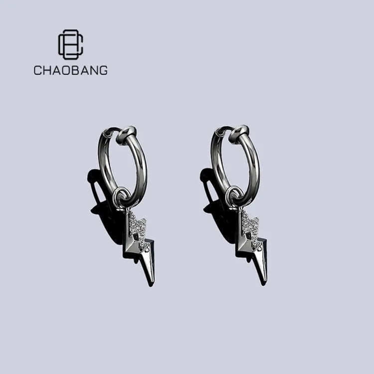 chaobang/潮邦 钛钢耳饰 镶钻闪电耳环小众不规则耳饰高级感饰品