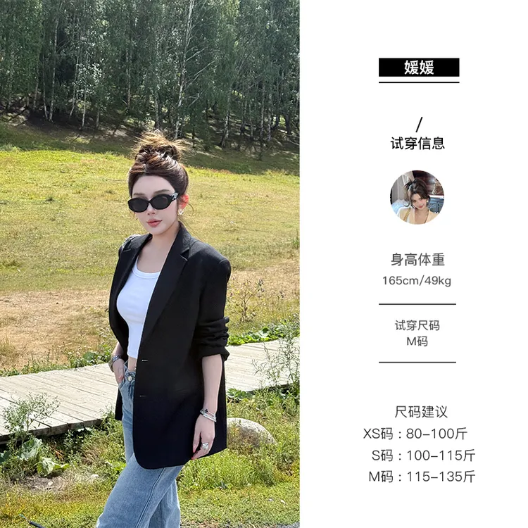 媛媛【无谓契约】黑色百搭时尚老钱风小众设计百搭外套西装#XZ0302