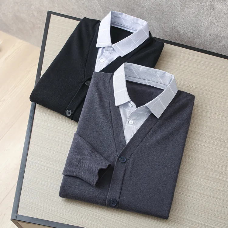 厚款保暖撤柜男装男士衬衫领毛衣男款冬季休闲带领子针织衫上衣