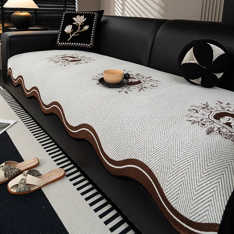 中古风沙发垫异形不规则设计防滑直排2025新款一片式高级感盖布巾