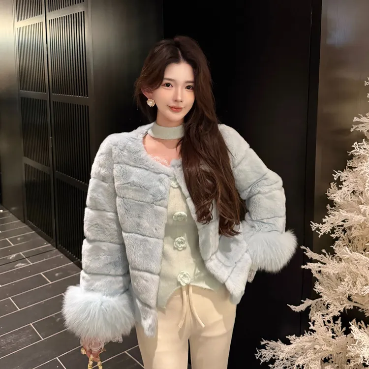 GUIDI GUDI【灰蓝协奏】秋冬氛围感气质濑兔毛外套/黄加蓝  