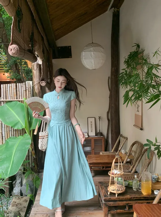 EIA一尧新中式国风【烟箩】清冷禅意气质旗袍连衣裙显瘦蕾丝设计裙