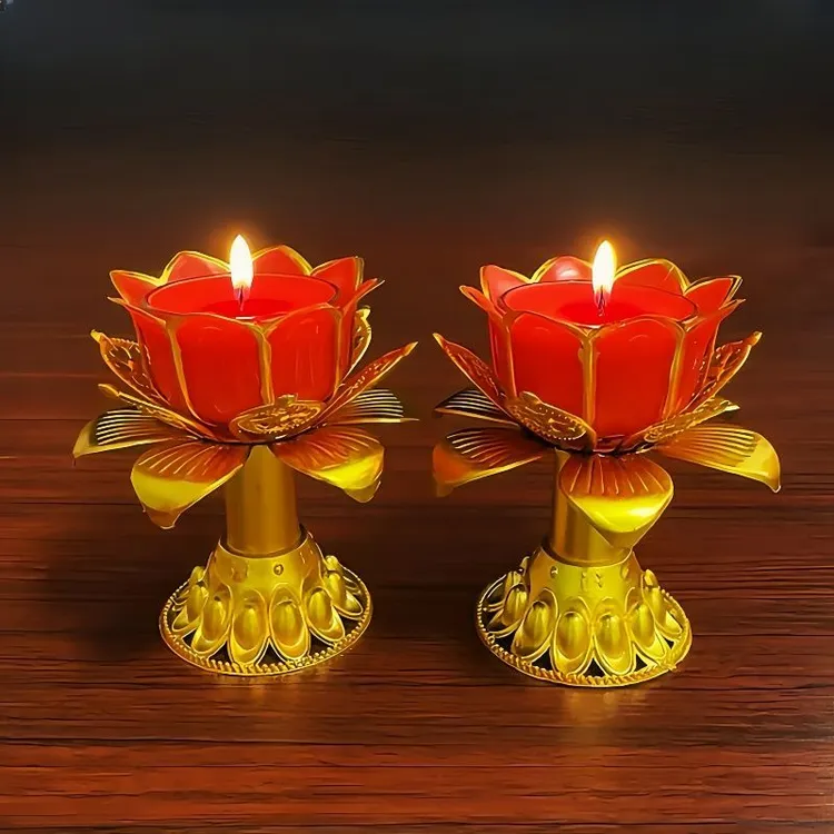 莲花灯金边莲花高脚莲花家用中秋过节无烟酥油烛蜡烛中秋赏月用品