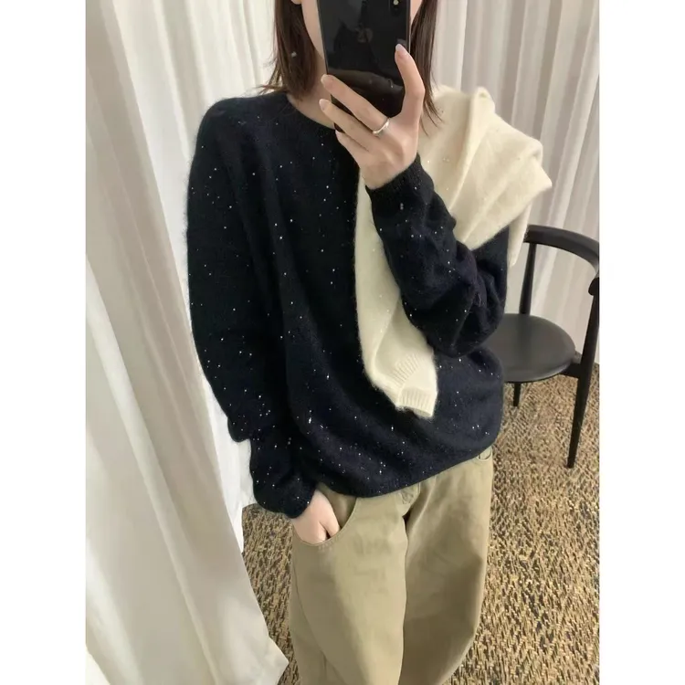 /星星羊驼/圆领亲肤氛围感满天星软糯毛衣 胸围53 衣长58 95392