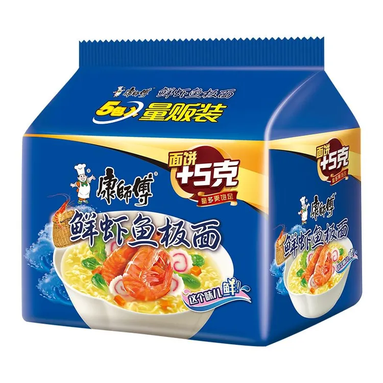 【康师傅正品授权】5连包鲜虾鱼板面方便面口味美味饱腹速食零食