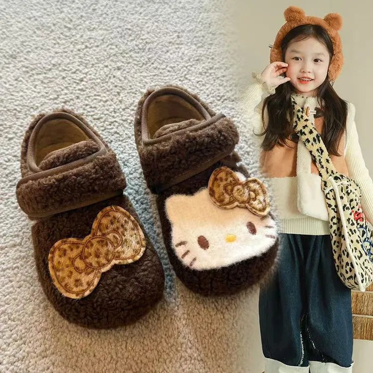 2025秋冬新款女童复古保暖勃肯鞋儿童百搭防滑毛呢豆豆棉鞋1020