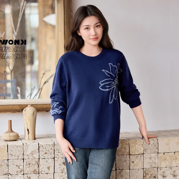 【36支仿兔绒纱】MsShe大码女装2025冬重工钉珠刺绣厚毛衣B2510032